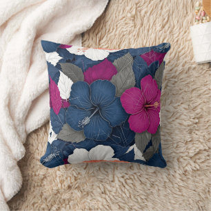 Elegant Blue Hibiscus Floral Pattern (3) Cushion