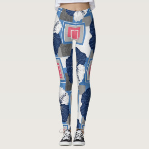 Elegant Blue Hibiscus Floral Pattern (3) Leggings