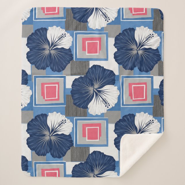 Elegant Blue Hibiscus Floral Pattern (3) Sherpa Blanket (Front)