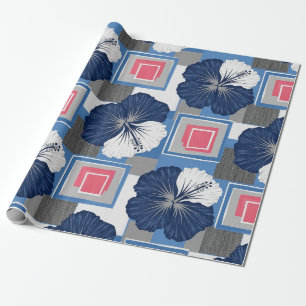 Elegant Blue Hibiscus Floral Pattern (3) Wrapping Paper