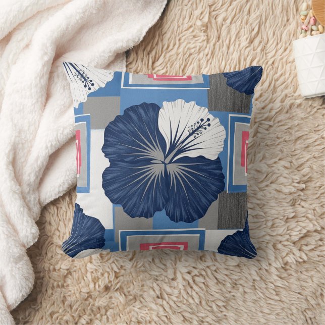 Elegant Blue Hibiscus Floral Pattern (4) Cushion (Blanket)