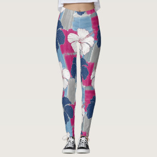 Elegant Blue Hibiscus Floral Pattern (5) Leggings
