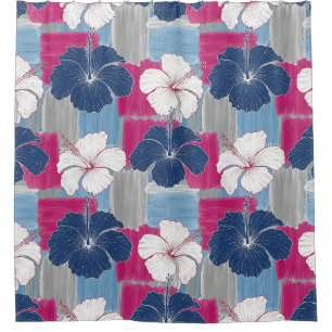 Elegant Blue Hibiscus Floral Pattern (5) Shower Curtain