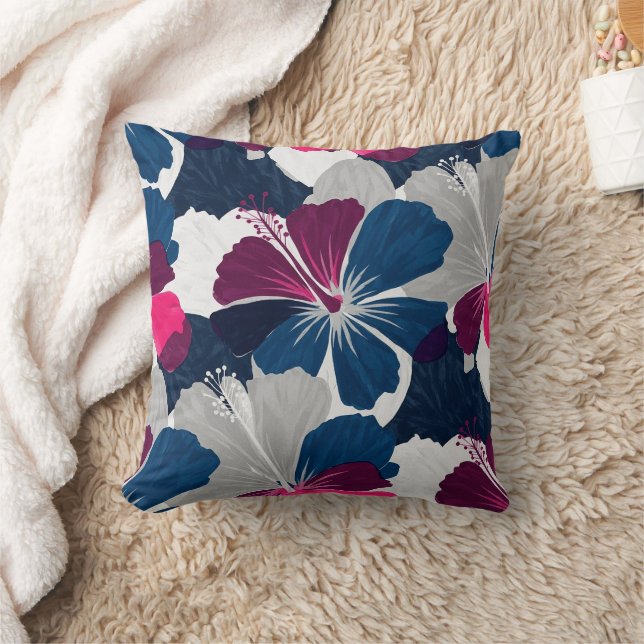 Elegant Blue Hibiscus Floral Pattern (6) Cushion (Blanket)