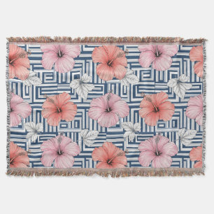 Elegant Blue Hibiscus Floral Pattern (6) Throw Blanket