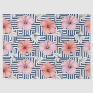 Elegant Blue Hibiscus Floral Pattern (6) Tissue Paper