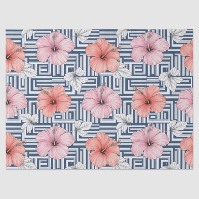 Elegant Blue Hibiscus Floral Pattern (6) Tissue Paper (Front)