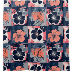 Elegant Blue Hibiscus Floral Pattern (7) Shower Curtain