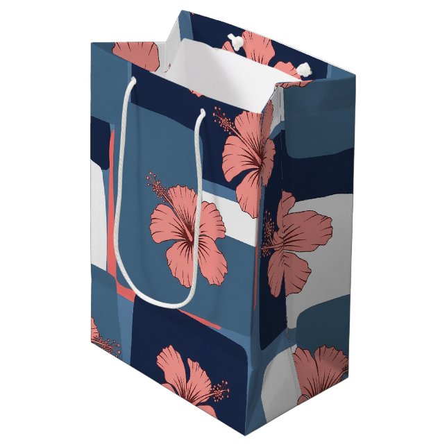 Elegant Blue Hibiscus Floral Pattern (8) Medium Gift Bag (Front Angled)