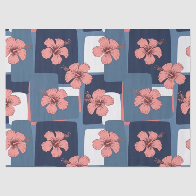Elegant Blue Hibiscus Floral Pattern (8) Tissue Paper (Front)