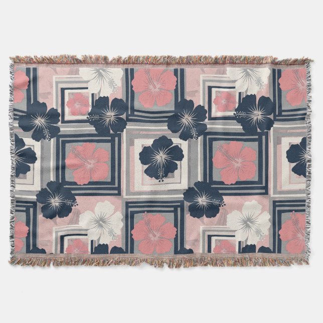 Elegant Blue Hibiscus Floral Pattern (9) Throw Blanket (Front)