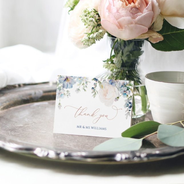 Elegant Blue Hidrangea & Rose Wedding Thank You Card (Creator Uploaded)