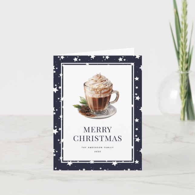 Elegant Blue Hot Chocolate Merry Christmas Card (Front)
