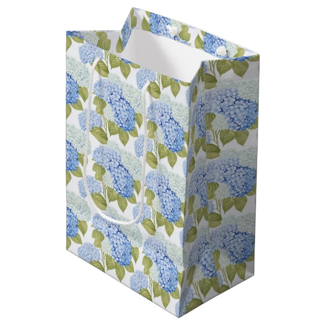 Elegant Blue Hydragea Flowers Pattern  Medium Gift Bag (Front Angled)
