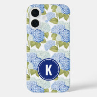 Elegant Blue Hydragea Flowers Pattern Monogram