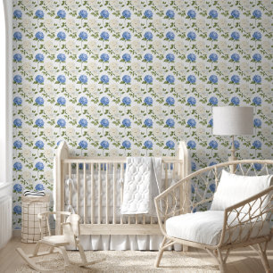 Elegant Blue Hydragea Flowers Pattern Wallpaper