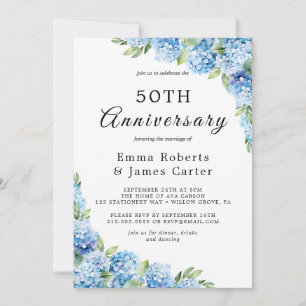 Elegant Blue Hydrangea 50th Wedding Anniversary Invitation