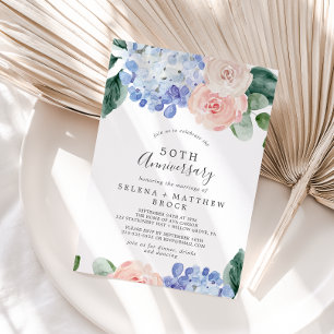 Elegant Blue Hydrangea 50th Wedding Anniversary Invitation