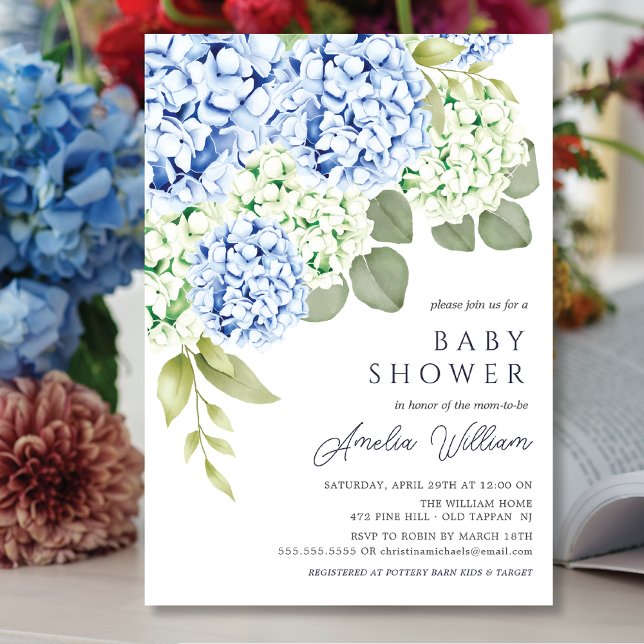 Elegant Blue Hydrangea Baby Shower Invitation  (Creator Uploaded)