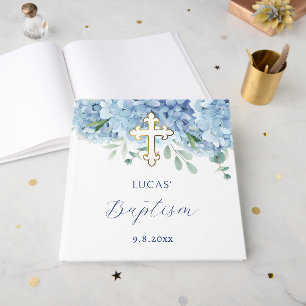 Elegant Blue Hydrangea Baptism Guest Book