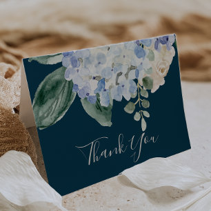 Elegant Blue Hydrangea Blank Navy Thank You Card