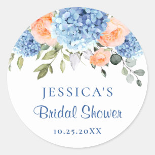 Elegant Blue Hydrangea Blush Pink Roses Classic Round Sticker