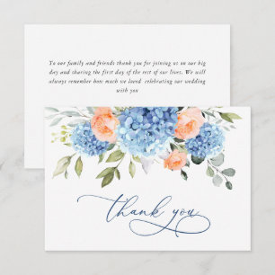 Elegant Blue Hydrangea Blush Pink Roses Flowers Thank You Card