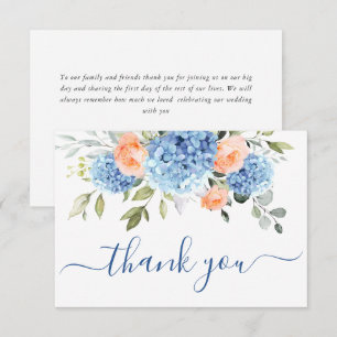 Elegant Blue Hydrangea Blush Pink Roses Flowers Thank You Card