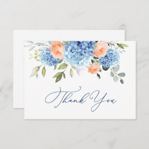 Elegant Blue Hydrangea Blush Pink Roses Flowers Thank You Card