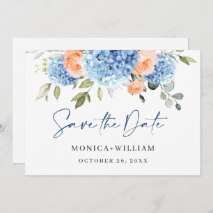 Elegant Blue Hydrangea Blush Roses Floral Wedding Save The Date