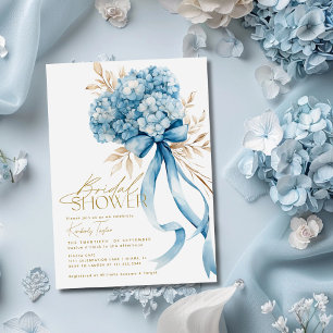 Elegant Blue Hydrangea Bow Bridal Shower Invitation