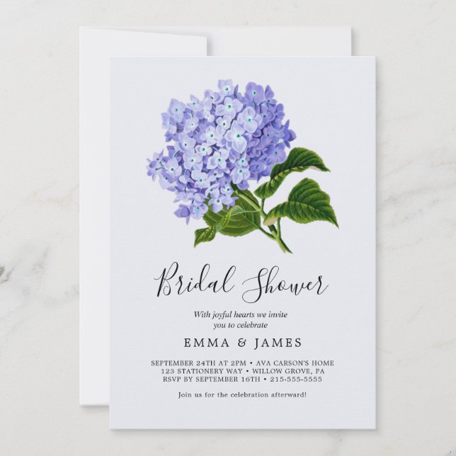 Elegant Blue Hydrangea Bridal Shower Invitation (Front)