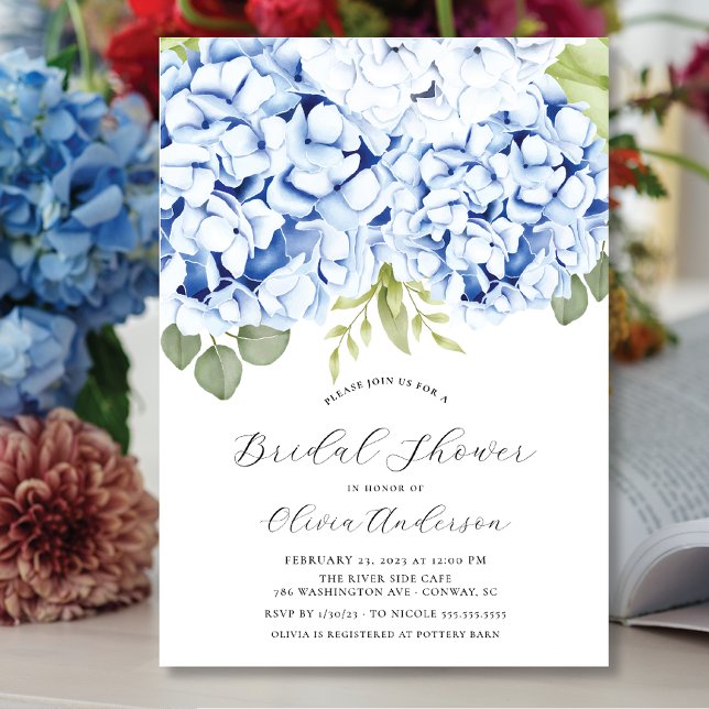 Elegant Blue Hydrangea Bridal Shower Invitation (Creator Uploaded)