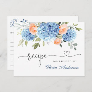 Elegant Blue Hydrangea Bridal Shower Recipe Card