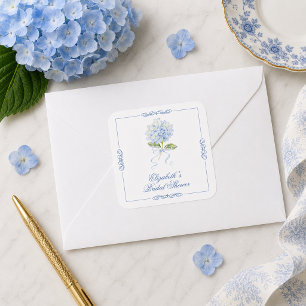 Elegant Blue Hydrangea Bridal Shower Square Sticker