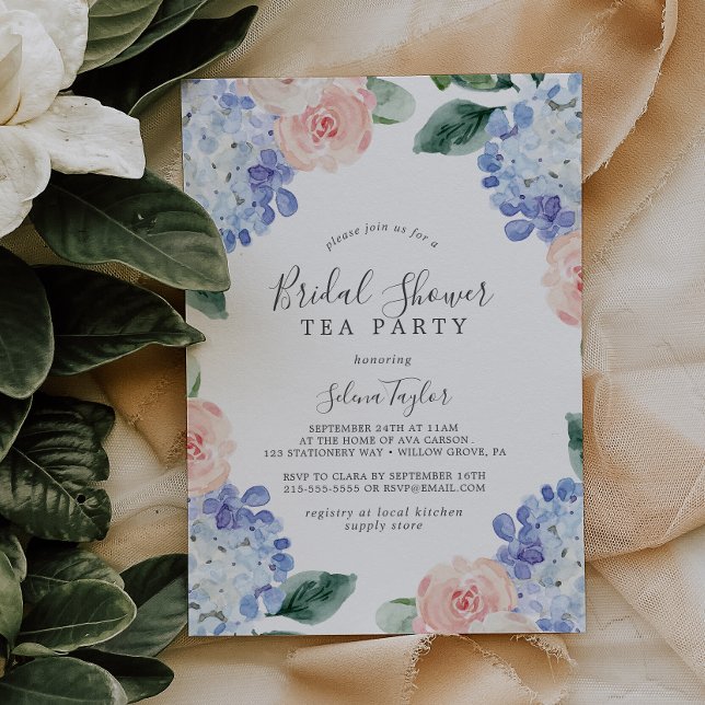 Elegant Blue Hydrangea Bridal Shower Tea Party Invitation (Creator Uploaded)