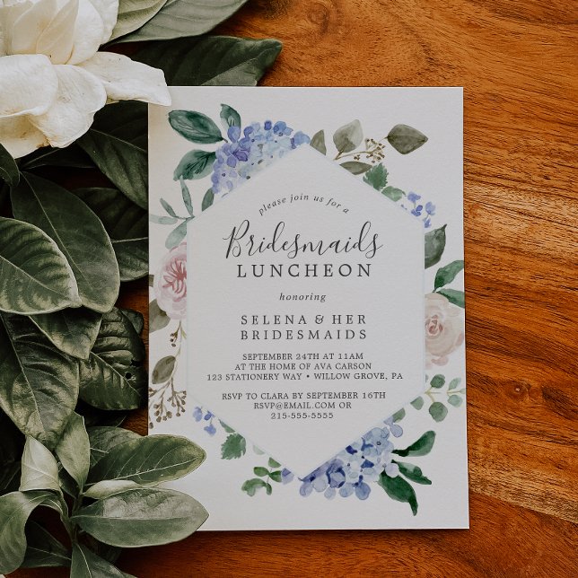 Elegant Blue Hydrangea Bridesmaids Luncheon Invitation (Creator Uploaded)