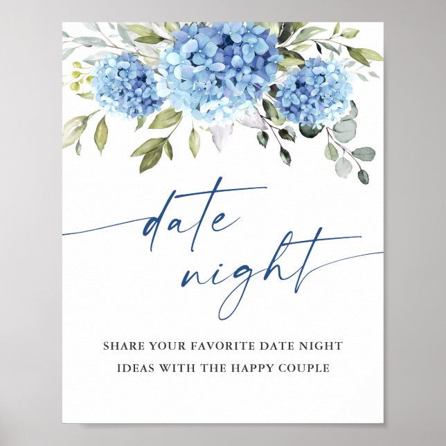 Elegant Blue Hydrangea Date Night Ideas Wedding Poster (Front)