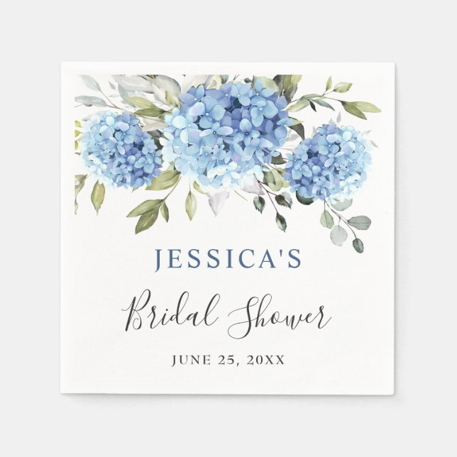 Elegant Blue Hydrangea Eucalyptus Bridal Shower Napkin (Front)