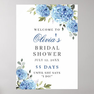 Elegant Blue Hydrangea Eucalyptus Bridal Shower Poster