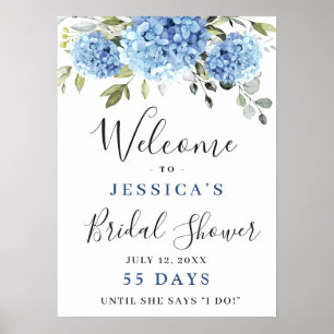Elegant Blue Hydrangea Eucalyptus Bridal Shower Poster