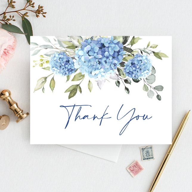 Elegant Blue Hydrangea Eucalyptus Flower Thank You Postcard (Creator Uploaded)
