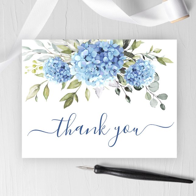 Elegant Blue Hydrangea Eucalyptus Flower Thank You Postcard (Creator Uploaded)