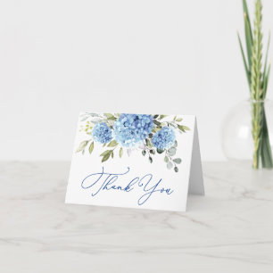 Elegant Blue Hydrangea Eucalyptus Flowers Simple Thank You Card