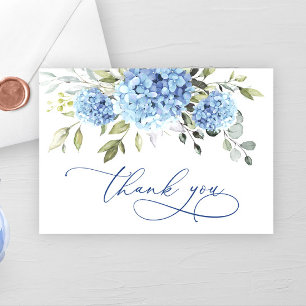 Elegant Blue Hydrangea Eucalyptus Flowers Simple  Thank You Card
