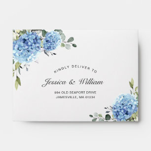 Elegant Blue Hydrangea Eucalyptus for RSVP Envelope