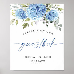 Elegant Blue Hydrangea Eucalyptus Guestbook Sign