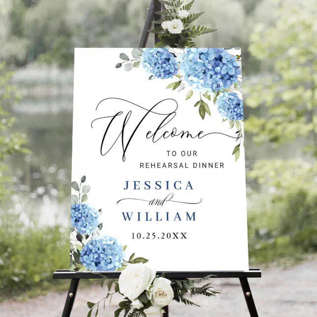 Elegant Blue Hydrangea Eucalyptus REHEARSAL DINNER Poster | Zazzle