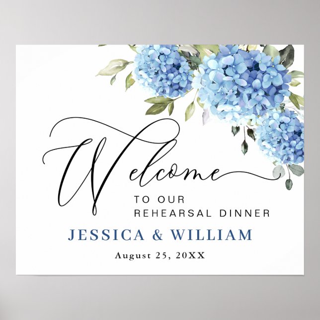 Elegant Blue Hydrangea Eucalyptus REHEARSAL DINNER Poster (Front)