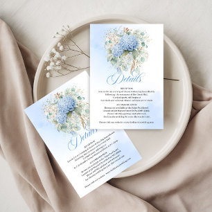 Elegant Blue Hydrangea Eucalyptus Wedding details  RSVP Card